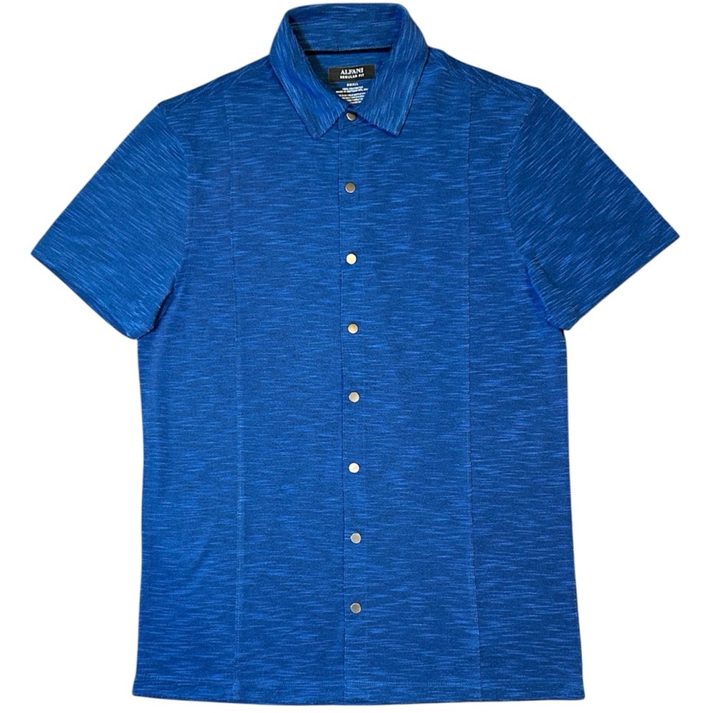 Alfani Men's Blue Snap Down Shirt Long Sleeve Western Pearl Snap Size Small